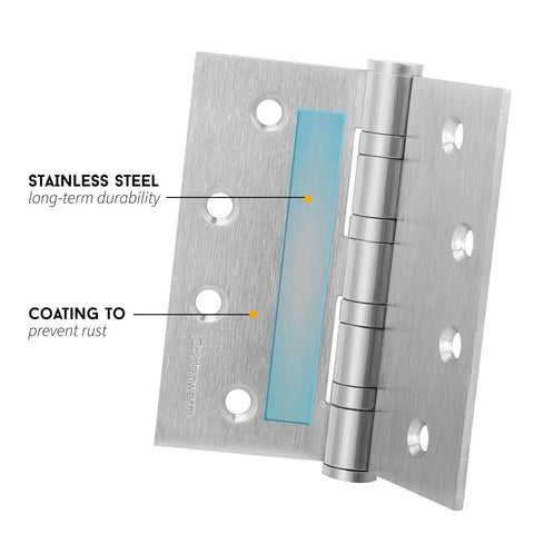 Goldenwarm Satin Nickel 4 Inch Ball Bearing Door Hinges 3 Pack showcasing stainless steel and rust-resistant coating