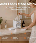 Slim Portable Mini Washer That Crushes Small Loads Without The Hassle, 2L cordless washer in a bathroom setting.