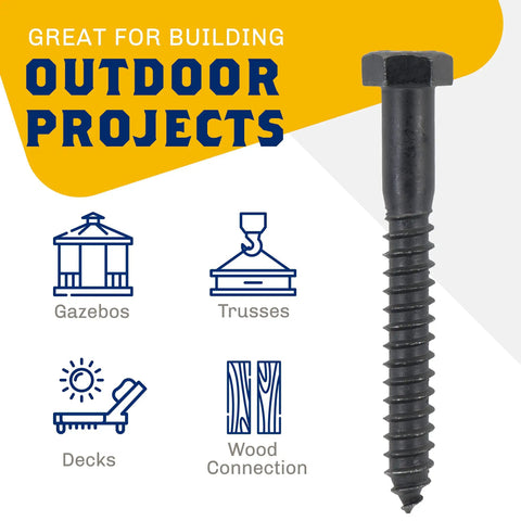 Beefy Half Inch By Six Inch Black Lag Bolts 25 Pack With 2X Corrosion Protection Ceramic Blakote Rustproof Finish For Exterior