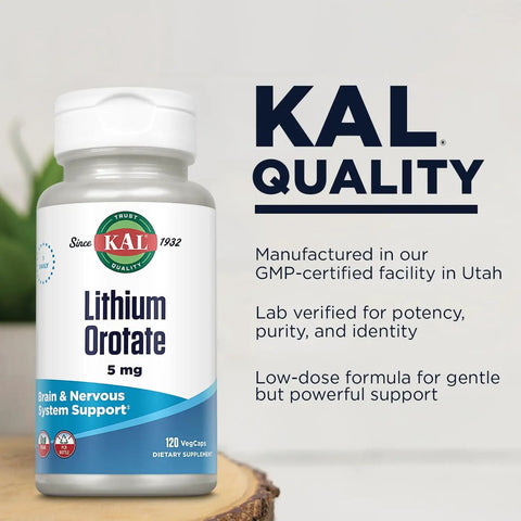 Lithium Orotate 5 Mg Supplement For Mood Support And Chill Chelated Mineral Formula With Organic Rice Bran Base 120 VegCaps