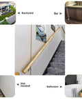 Hardcore Wood Stair Handrail Wall Mounted Banister No Sweat Setup Heavy Duty Safety Railing featuring rounded corners along staircase.