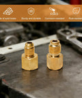 Rig Ready Shop Grade 6015 R134a Refrigerant Tank Adapter Paired With 6014 Vacuum Pump Connector Set featuring heavy duty brass fittings.