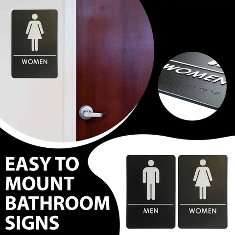 ADA Compliant Restroom Door Signs For Offices, Businesses, And Restaurants, Mens And Womens Bathroom Signs In Black, Durable Plastic, Easy To Read, Clear Wayfinding For Guests And Staff No Guesswork