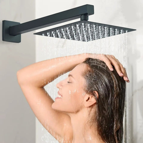 Top Tier Matte Black Rain Shower System With An Eight Inch Square Showerhead And Heavy Duty Brass Handheld Sprayer With Precision Pressure Valve To Stop Scald Risks For Chill Daily Showers