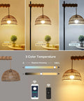 Cozy Tall Floor Lamp With Rattan Lampshade 3 Color Temperatures And Stepless Dimmer Smart Floor Lamp With Remote And App Control