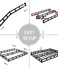 Diagram showing steps for easy setup of Built Straight Up Tough King Size Box Spring With Heavy Duty Metal Slats.
