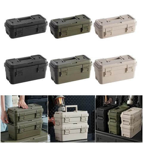 Boss Level Tool Box Organizers in 6.5L and 4L sizes with secure locking clasps displayed in multiple angles and colors