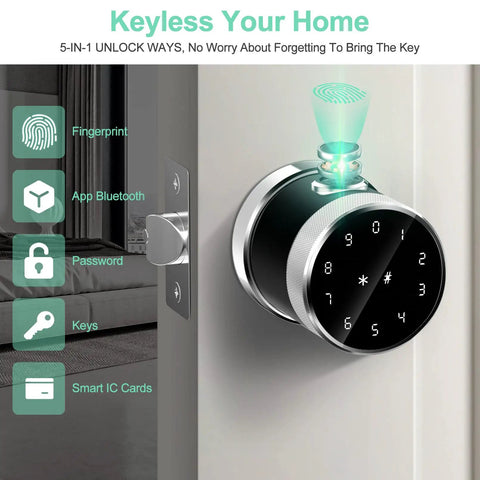 Smart Door Lock With Fingerprint, Keyless Entry, Keypad, RFID Card, App Control And Emergency Key For Airbnb Homes