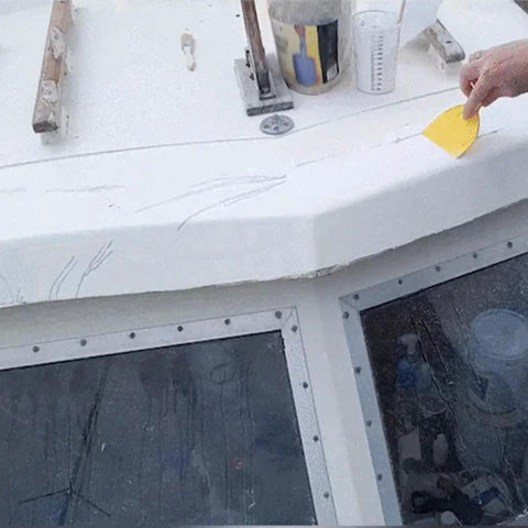 Using DIY Friendly Marine Grade Fiberglass Boat Repair Paste Kit With Scraper For Scratch Repair And Quick Dry Touch Ups White Putty