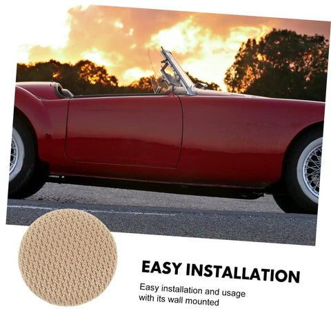 Red convertible car with sunset background, beige fabric sample for car headliner, text overlay 'Easy Installation.'
