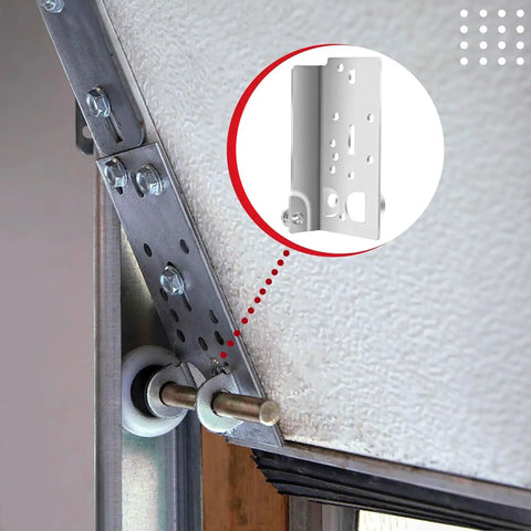 Garage Door Bottom Lifting Brackets Kit With Twelve M6 Mounting Bolts For Seven Sixteenth Inch Stem Heavy Duty Galvanized Steel Construction Residential Bottom Roller Brackets Left And Right Pair For Easy No Fuss Install installed on garage door