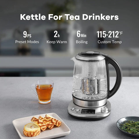 Electric Tea Kettle With Removable Infuser, 9 Preset Brewing Programs, Precise Temperature Control, Borosilicate Glass, 1.7L