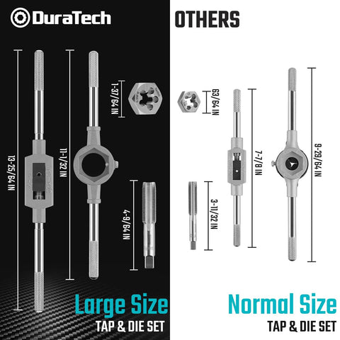 Comparison of Large Size Tap And Die Set For DIYer And Home Mechanic, 23 Piece Rethreading Kit, Large vs Normal sizes