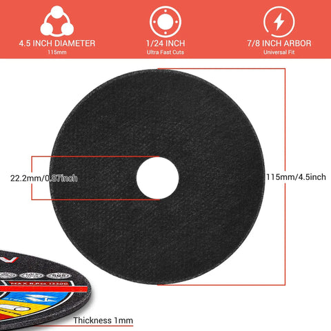 Cut Off Wheels 50 Pack 4 1/2 Inch Cutting Discs For Angle Grinder Metal And Stainless Steel Thin 0.04 Inch Thick With 7/8 Inch Arbor