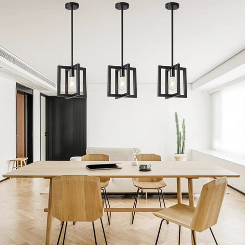 37.5 Inch Black Industrial Pendant Chandelier For Dining Room And Kitchen Island, 6 Light E26 Fixture Hanging Over Table
