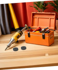 6 Pack Nylon Polishing Wheels For grinder With 75mm size And 10mm Arbor Hole displayed next to a toolbox and drill.