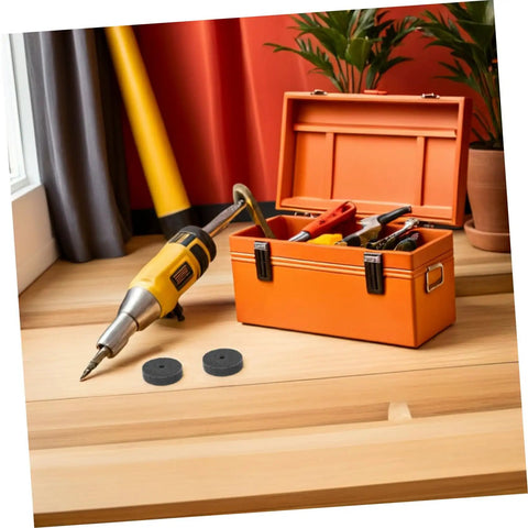 6 Pack Nylon Polishing Wheels For grinder With 75mm size And 10mm Arbor Hole displayed next to a toolbox and drill.