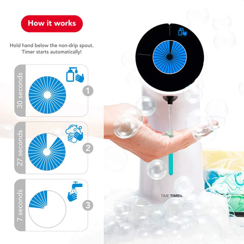 Hands Free Hassle Free Automatic Soap Dispenser With 30 Second Visual Countdown Timer For Kitchen Or Bath in use, showing timer.