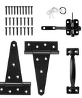 Heavy Duty Gate Latch Set For Wooden Fences Self Closing Latch With Pull String Decorative Metal Gate Pull Handle, T Strap Hinges