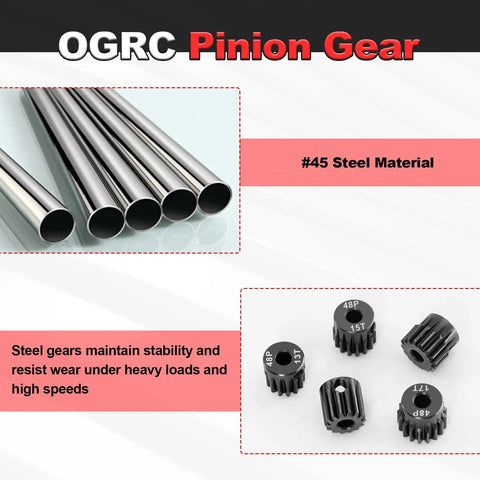 OGRC Hardened Steel 48P Pinion Gears 13T 14T 15T 16T 17T with 3.175mm shaft for Traxxas Arrma HSP HPI AXIAL Losi Tamiya 1x10 RC Cars