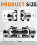 Heavy Duty Double U Joint Steering Shaft 3/4 Inch DD to 3/4 Inch DD Chrome Coated Universal Joint, 5 Inch Total Length, 35 Degree Working Angle, 4000 RPM Max, 40Cr Alloy Steel With Premium Needle Roller Support, 5 in / 126 mm size shown
