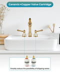 Vintage 8 Inch Widespread Bathroom Faucet With 3 Hole 2 Lever Handles Deck Mount And Pop Up Drain Antique Brass on white sink
