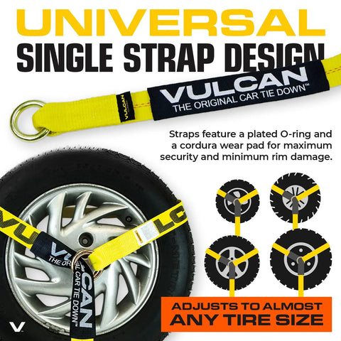 2 Inch Wide Lasso Style Car Tie Down Straps With Flat Hooks, 96 Inch Long, 4 Pack, Classic Yellow on car wheel