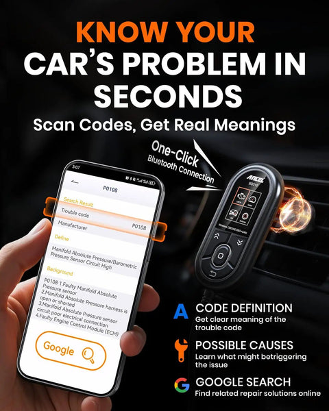 Bluetooth OBD2 Scanner 2 In 1 Car Diagnostic Tool With Smart App For iPhone and dashboard with code definition screen