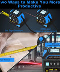4 In 1 Laser Measure Tool With 60m Range Laser Distance Meter And 16Ft Self Locking Tape Cross Line Dual Axis Angle Finder Rechargeable Pro Grade Build Kit For Pros showing 60m laser and 5m tape