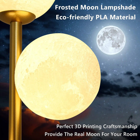 Moon Globe Floor Lamp With 3 Lit Orbs, Modern Gold Tall Floor Lamp For Living Room And Office, frosted moon shade detail