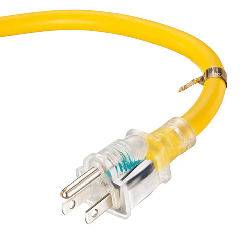 Close-up of Heavy Duty Outdoor Extension Cord With Multiple Outlets, 12 Gauge 3 Prong SJTW, UL Listed Indoor Outdoor Power Cable, 50 Ft