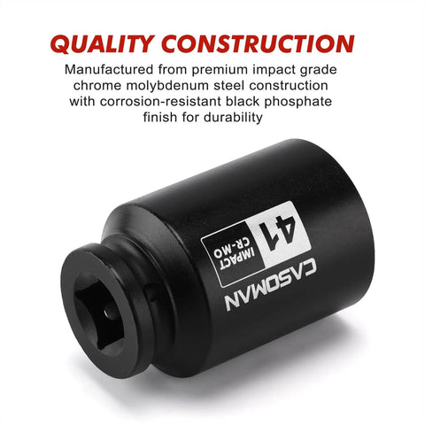 Three Quarter Inch Drive Deep Impact Socket 41 Millimeter Jumbo Metric Six Point Chrome Molybdenum Steel Black Phosphate