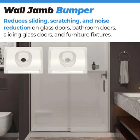 Clear Wall Jamb Bumpers For Sliding Glass Shower Doors And Tub Enclosures Quiet Scratch Resistant Door Stops ensure smooth performance. Two-pack set.