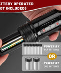 Close-up of Battery Powered Gas Transfer Pump With 3 Ft Hose And Flow Control Nozzle Delivers 2.2 GPM, showing battery compartment.