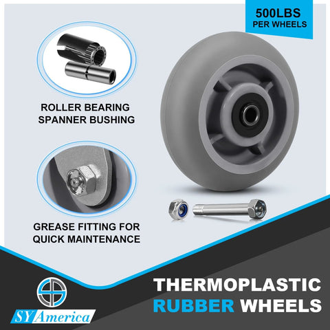 SY America 6x2 in heavy-duty caster wheel gray thermoplastic rubber with bearing and axle hardware