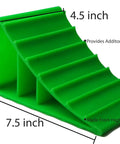 Heavy Duty Wheel Chocks Built Tough To Lock Your Rig Down Non Slip Safety Blocks For Rvs Trucks Trailers Campers Cars And Boats High Density Polypropylene Pair, 4x7.5 inch green chock with grooved tread.