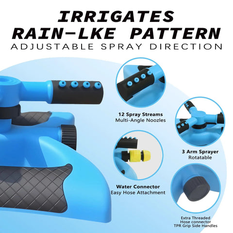 Rotary Yard Sprinkler With Wide Coverage For Lawns And Gardens Adjustable Spray Patterns And Angles Connect Multiple Units