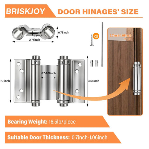 Diagram of 4 Pack 3 Inch Double Action Spring Door Hinges Dual Swing Saloon Hinges With Screws And Pins Heavy Duty Stainless Steel Silver