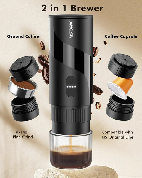 All In One Portable Coffee Maker Set With Mini Electric Espresso Machine, Manual Grinder And Electric Milk Frother For Camping