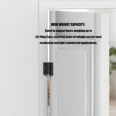 Built Like A Tank Heavy Duty Butt Hinge Set Of Two In Classic Black Zinc Alloy Closet Cabinet Door Hardware detailed on a door.