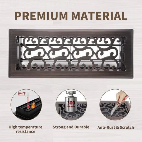 Heavy Duty Floor Register Walkable Airflow Floor Vent Cover 4x12 Inches Oil Rubbed Bronze Neoclassical Design