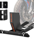 Universal Motorcycle Wheel Chock For Stand And Trailer, Fully Adjustable, Detachable And Foldable, built tough black chock