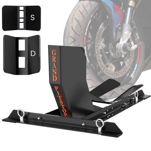 Universal Motorcycle Wheel Chock For Stand And Trailer, Fully Adjustable, Detachable And Foldable, built tough black chock