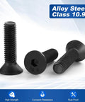 M3 0.5 X 10mm Flat Head Socket Cap Screws Countersunk Bolts Alloy Steel Class 10.9 Black Oxide Finish DIN 7991 Fully Threaded