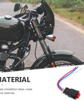 Go-To Handlebar Push Button Switch For Motorcycles Electric Bikes And Scooters With Hazard Lights On Off Durable ABS Metal Construction Easy Install Quick Activation For Headlights And Warning Signals next to a motorcycle