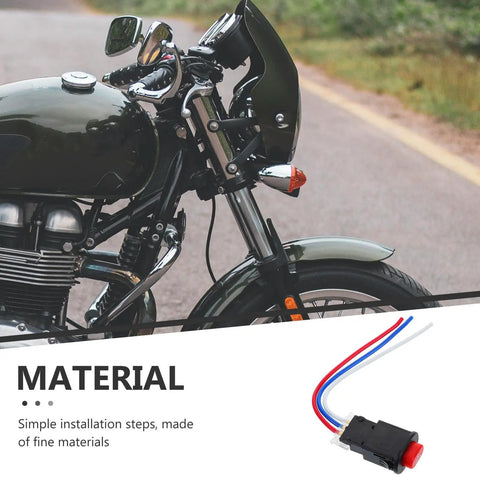 Go-To Handlebar Push Button Switch For Motorcycles Electric Bikes And Scooters With Hazard Lights On Off Durable ABS Metal Construction Easy Install Quick Activation For Headlights And Warning Signals next to a motorcycle