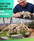 Triceratops 3D Puzzle Wood Model Kit For Adults Mind Bending Dino Automaton Builder Dinosaur Figure Hobby Set 5.6 Inch Tall Engaging Brain Teaser Craft Project, wooden triceratops model