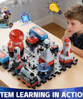 Child exploring Kids Electronics Circuit Kit For Ages 6 And Up, 32 Piece Exploration Set With rockets and astronaut figures