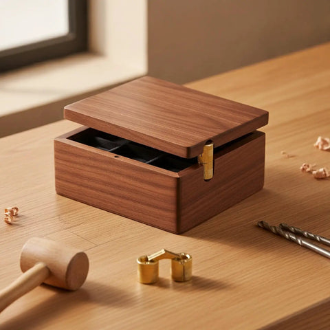 Wooden box with Hidden Barrel Hinge With Gold Finish Brass Hardware For Flip Top Lids And Furniture Doors Inside Mounted 180 Degree Pivot