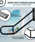 Sturdy Outdoor Step Handrail With Wall Mount Polished Black Oval Tube 0.8x1.6 Inch 31.2 Inch Length No Slip Up And Down